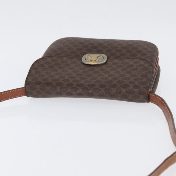 CELINE Macadam Canvas Shoulder Bag PVC Leather Brown Gold Auth YKZ167