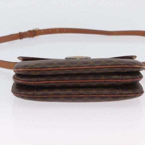 CELINE Macadam Canvas Shoulder Bag PVC Leather Brown Gold Auth YKZ167