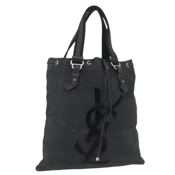 SAINT LAURENT Kahala Tote Bag Canvas Black Silver 121631 Auth YKZ178