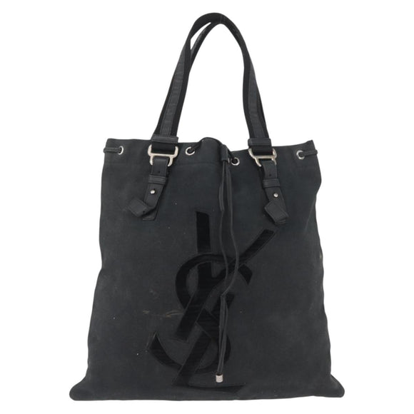 SAINT LAURENT Kahala Tote Bag Canvas Black Silver 121631 Auth YKZ178