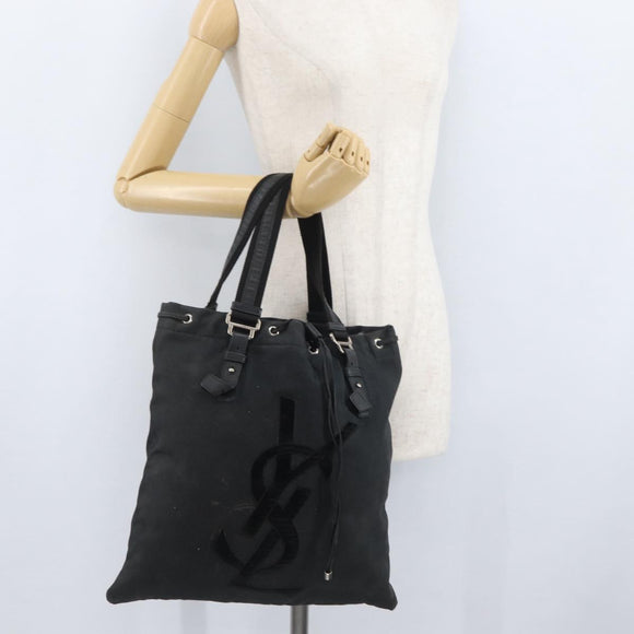 SAINT LAURENT Kahala Tote Bag Canvas Black Silver 121631 Auth YKZ178