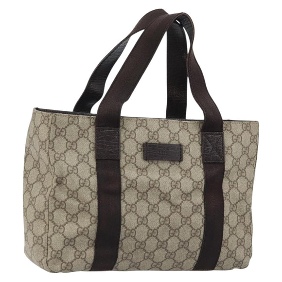GUCCI GG Supreme Hand Bag PVC Silver Beige 141976 Auth YKZ182