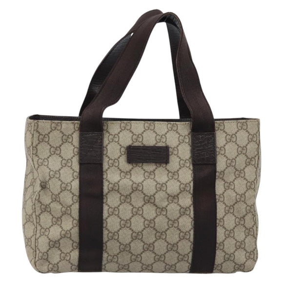 GUCCI GG Supreme Hand Bag PVC Silver Beige 141976 Auth YKZ182