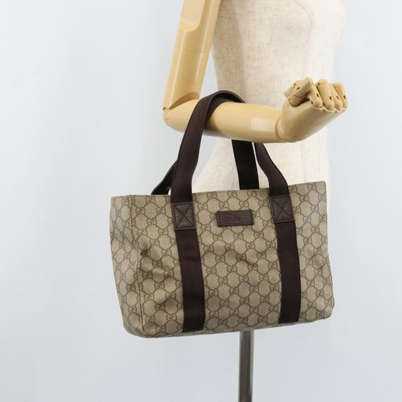 GUCCI GG Supreme Hand Bag PVC Silver Beige 141976 Auth YKZ182