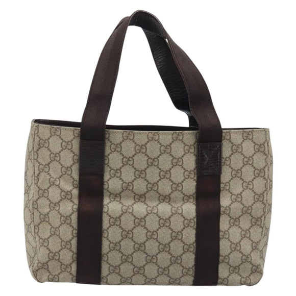 GUCCI GG Supreme Hand Bag PVC Silver Beige 141976 Auth YKZ182