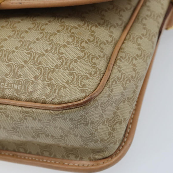 CELINE Macadam Canvas Umhängetasche PVC Beige Gold Auth YKZ185A