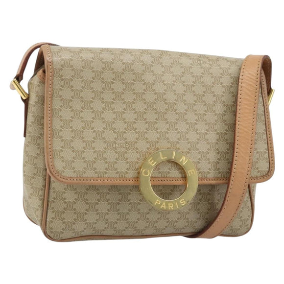 CELINE Macadam Canvas Umhängetasche PVC Beige Gold Auth YKZ185A