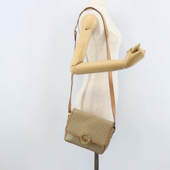 CELINE Macadam Canvas Umhängetasche PVC Beige Gold Auth YKZ185A