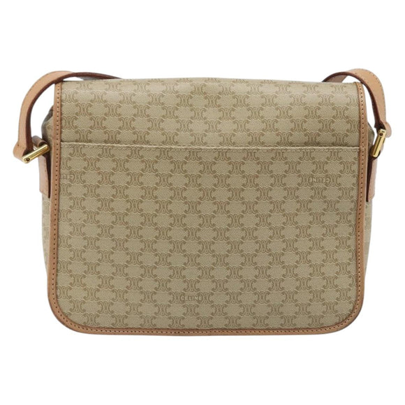 CELINE Macadam Canvas Umhängetasche PVC Beige Gold Auth YKZ185A