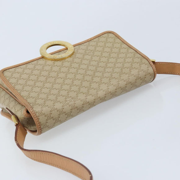 CELINE Macadam Canvas Umhängetasche PVC Beige Gold Auth YKZ185A