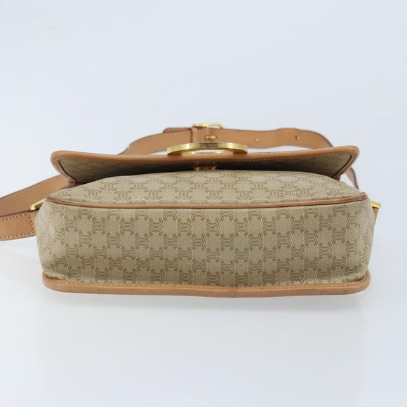 CELINE Macadam Canvas Umhängetasche PVC Beige Gold Auth YKZ185A