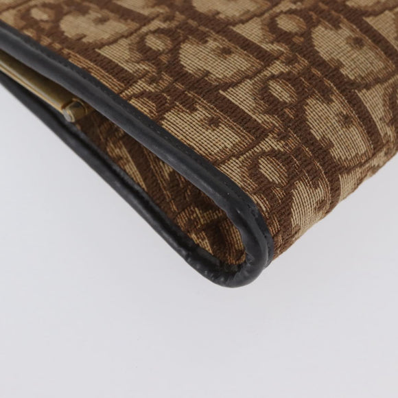 Christian Dior Trotter Canvas Pouch Brown Gold Auth YKZ187