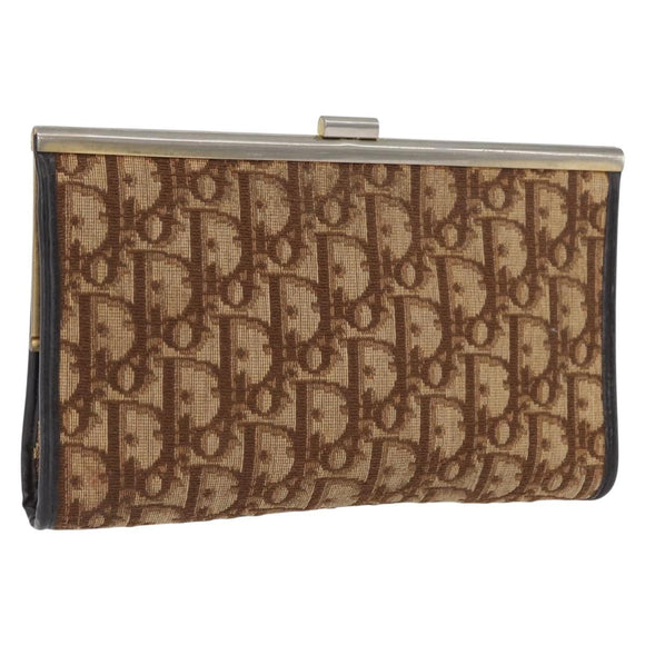Christian Dior Trotter Canvas Pouch Brown Gold Auth YKZ187