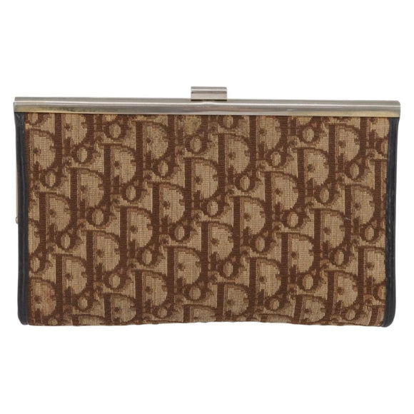 Christian Dior Trotter Canvas Pouch Brown Gold Auth YKZ187