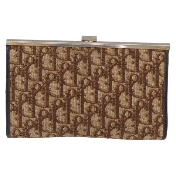 Christian Dior Trotter Canvas Pouch Brown Gold Auth YKZ187