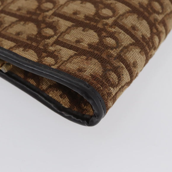 Christian Dior Trotter Canvas Pouch Brown Gold Auth YKZ187