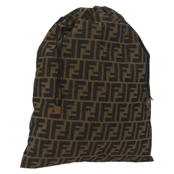 FENDI Zucca Canvas Drawstring Bag Clutch Bag Black Brown Auth YKZ188A