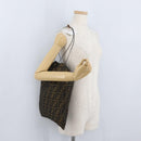 FENDI Zucca Canvas Drawstring Bag Clutch Bag Black Brown Auth YKZ188A-17