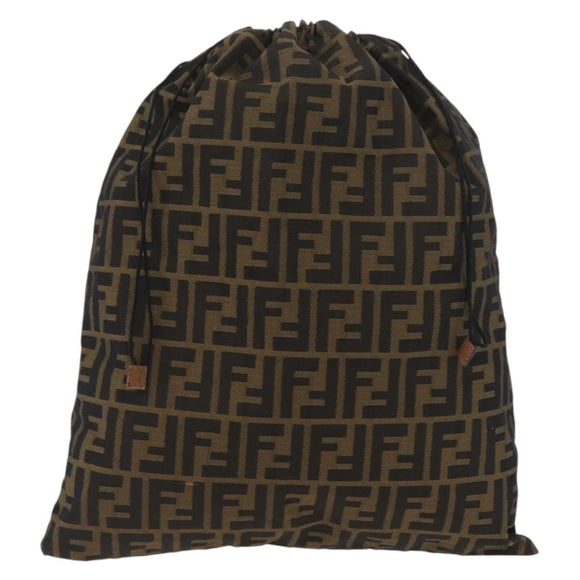 FENDI Zucca Canvas Drawstring Bag Clutch Bag Black Brown Auth YKZ188A