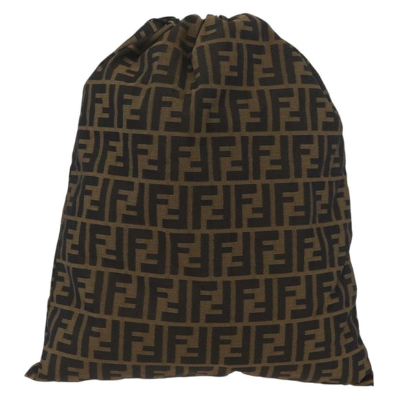 FENDI Zucca Canvas Drawstring Bag Clutch Bag Black Brown Auth YKZ188A