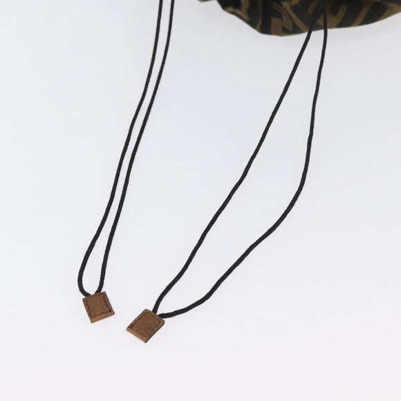 FENDI Zucca Canvas Drawstring Bag Clutch Bag Black Brown Auth YKZ188A