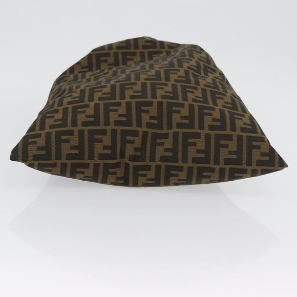 FENDI Zucca Canvas Drawstring Bag Clutch Bag Black Brown Auth YKZ188A