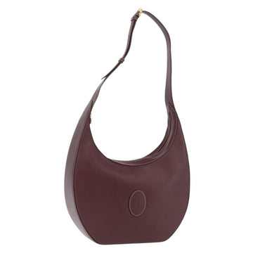 CARTIER Must Line Shoulder Bag Leather Bordeaux Gold Auth YKZ197A