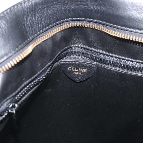 CELINE Tote Bag Leather Black Brown gold Auth YKZ204