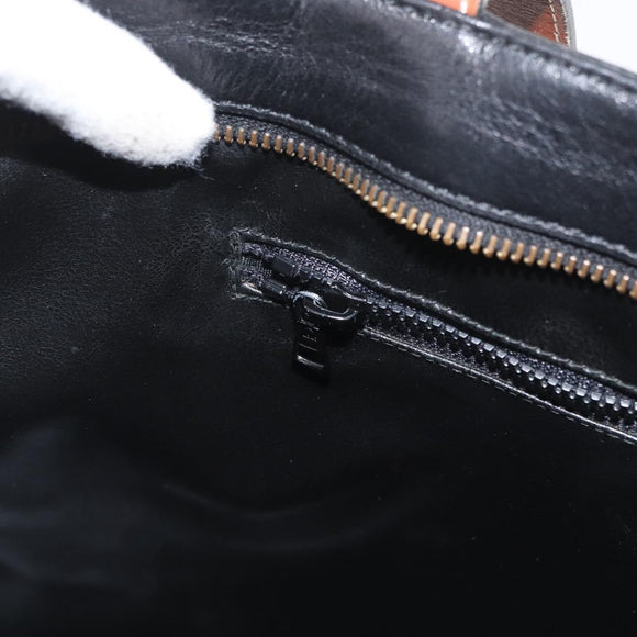 CELINE Tote Bag Leather Black Brown gold Auth YKZ204