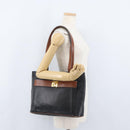 CELINE Tote Bag Leather Black Brown gold Auth YKZ204-24