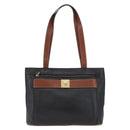 CELINE Tote Bag Leather Black Brown gold Auth YKZ204-13