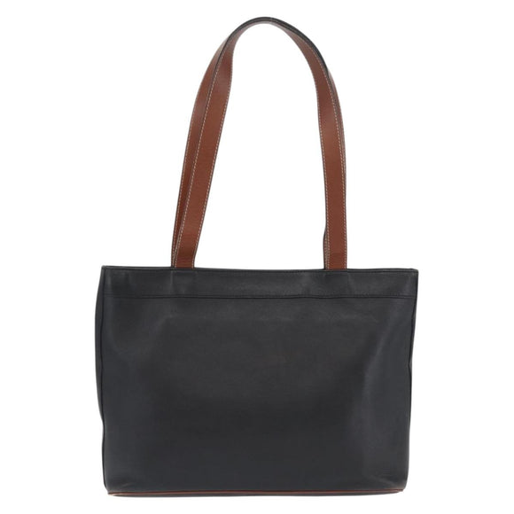 CELINE Tote Bag Leather Black Brown gold Auth YKZ204