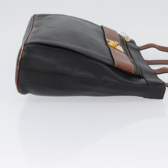 CELINE Tote Bag Leather Black Brown gold Auth YKZ204
