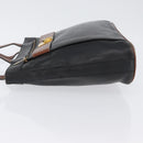 CELINE Tote Bag Leather Black Brown gold Auth YKZ204-4