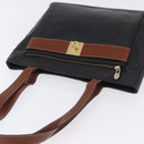 CELINE Tote Bag Leather Black Brown gold Auth YKZ204-6