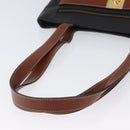 CELINE Tote Bag Leather Black Brown gold Auth YKZ204-7