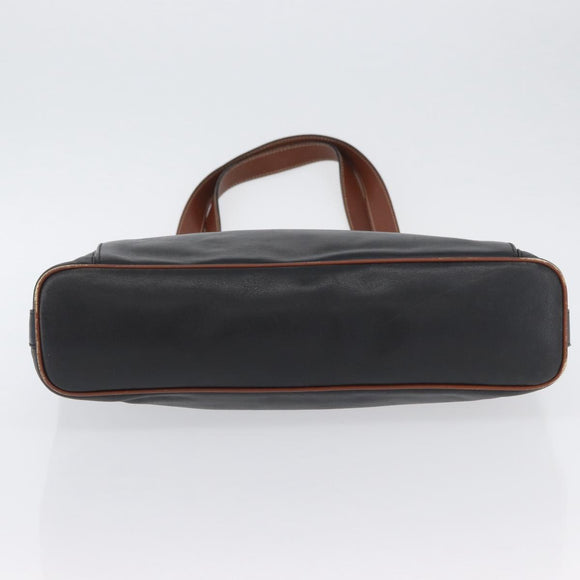 CELINE Tote Bag Leather Black Brown gold Auth YKZ204