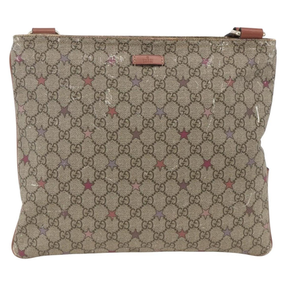 GUCCI GG Supreme Shoulder Bag PVC Beige Gold 201446 Auth YKZ206