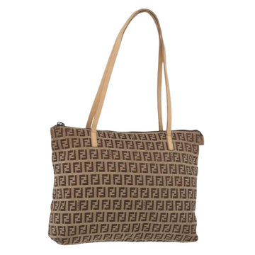 FENDI Zucchino Canvas Hand Bag Beige Silver Auth YKZ207