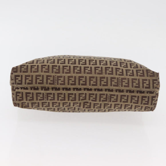 FENDI Zucchino Canvas Hand Bag Beige Silver Auth YKZ207