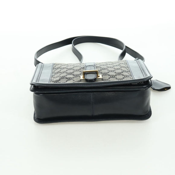 CELINE Macadam Canvas Shoulder Bag Black Gold Auth YKZ208V