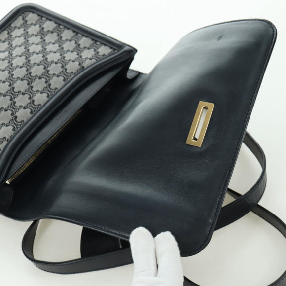 CELINE Macadam Canvas Shoulder Bag Black Gold Auth YKZ208V