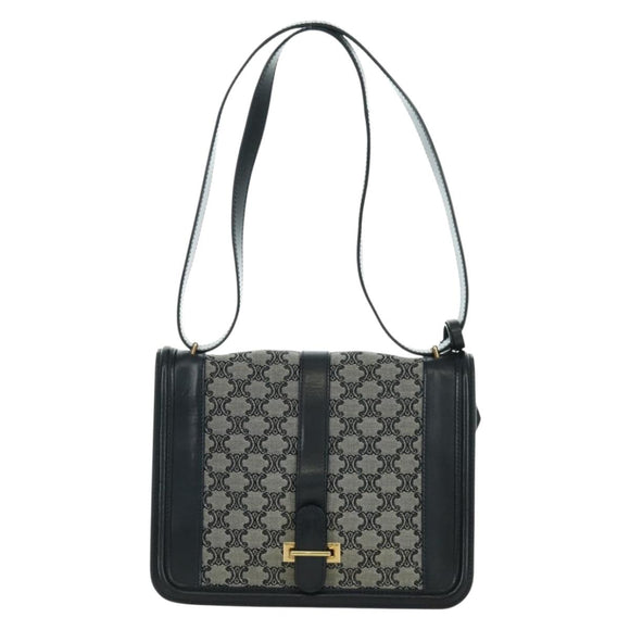 CELINE Macadam Canvas Shoulder Bag Black Gold Auth YKZ208V