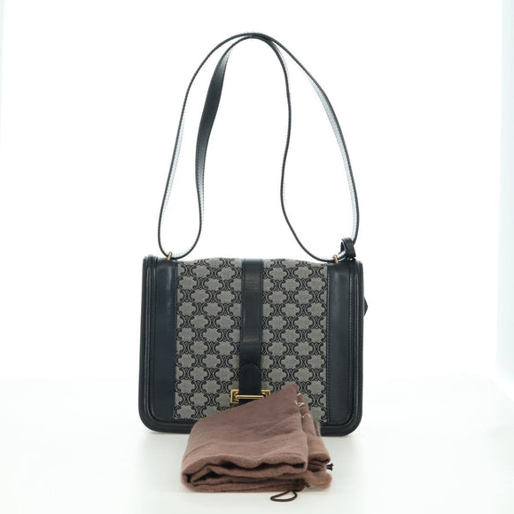 CELINE Macadam Canvas Shoulder Bag Black Gold Auth YKZ208V