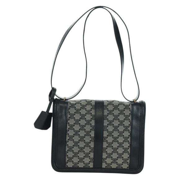 CELINE Macadam Canvas Shoulder Bag Black Gold Auth YKZ208V