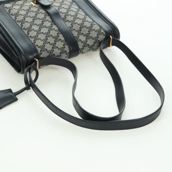 CELINE Macadam Canvas Shoulder Bag Black Gold Auth YKZ208V