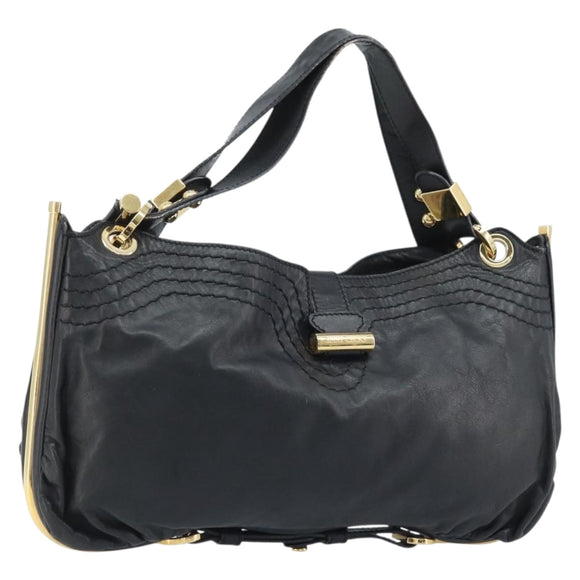 Jimmy Choo Shoulder Bag Leather Black Gold Auth YKZ210