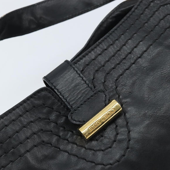 Jimmy Choo Shoulder Bag Leather Black Gold Auth YKZ210