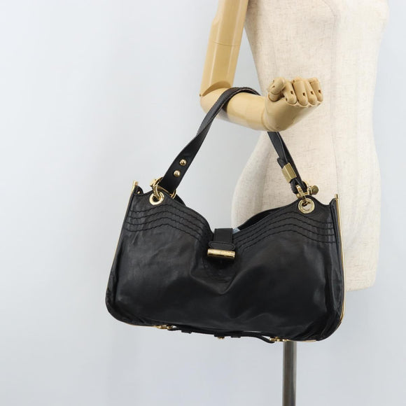 Jimmy Choo Shoulder Bag Leather Black Gold Auth YKZ210