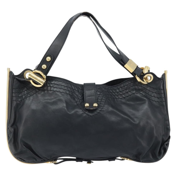Jimmy Choo Shoulder Bag Leather Black Gold Auth YKZ210